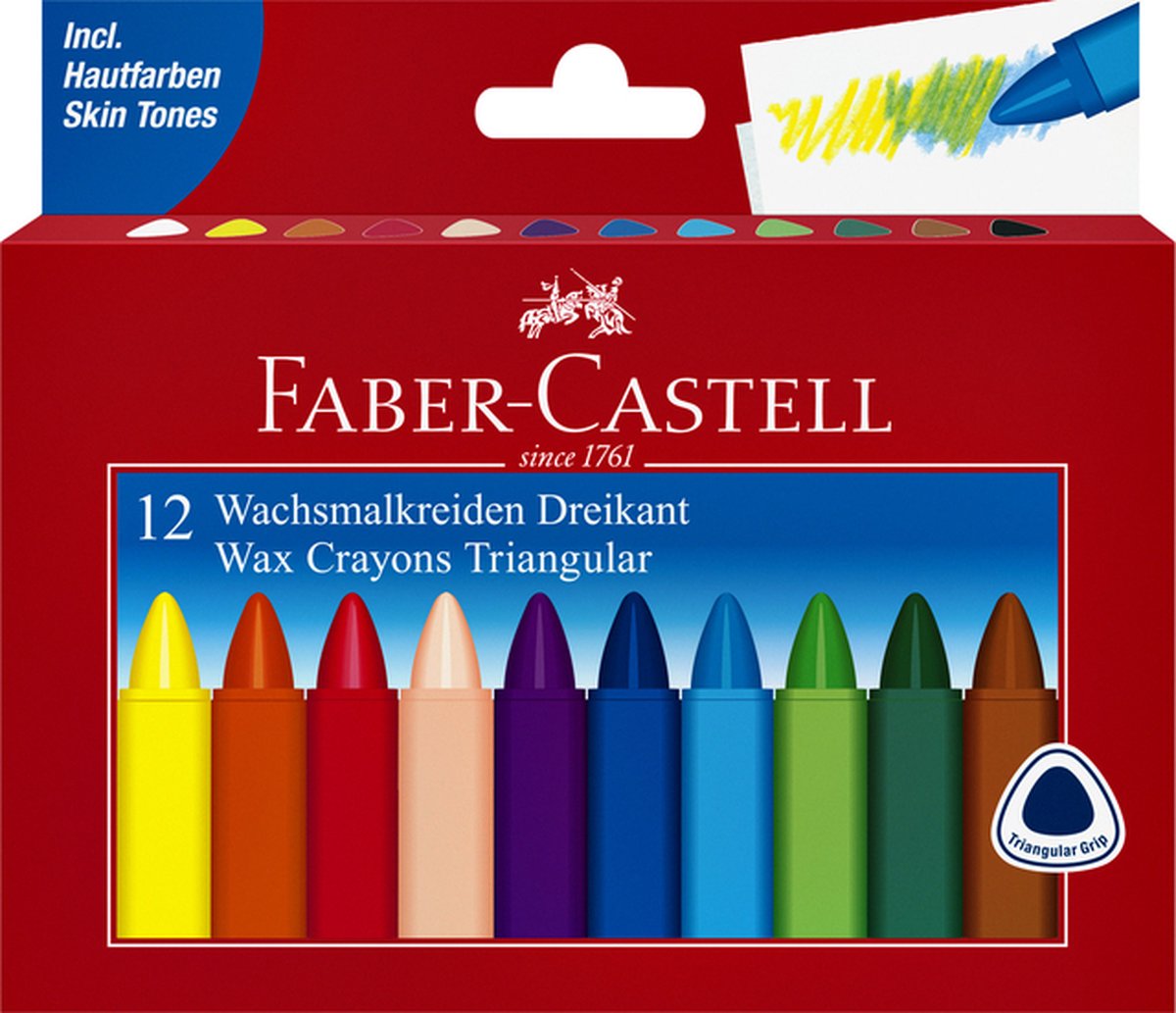 Waskrijt Faber-Castell driehoekig set à 12 stuks assorti | 10 stuks